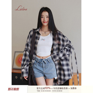 外套百搭女 设计感男友风衬衫 Liilou 宽松休闲格纹字母绣花长袖