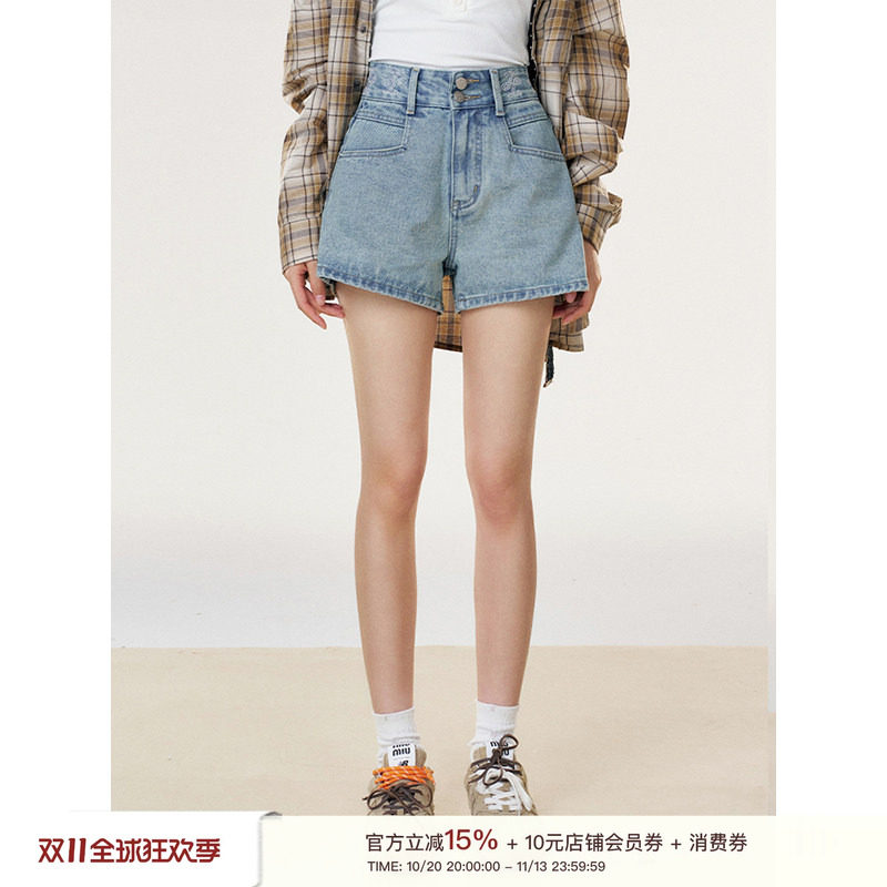 Liilou  retro jeanst 重工烫钻 高腰A字牛仔短裤