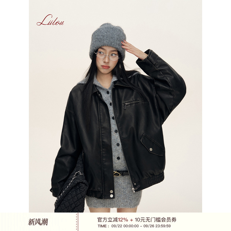 翻领夹克夹棉加厚皮外套