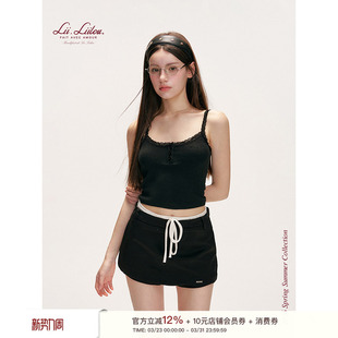 26ss 打底短款 clean 蕾丝花边半开门襟修身 吊带背心 fit Liilou