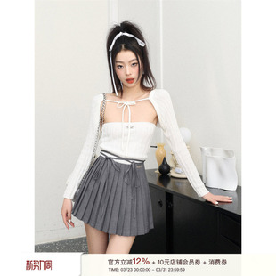 法式 灰色百褶裙子女夏季 高级穿搭 设计感不对称式 Liilou