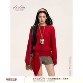 圆领套头毛衣连帽围巾套装 Liilou 羊毛混纺 长袖 Merry Christmas