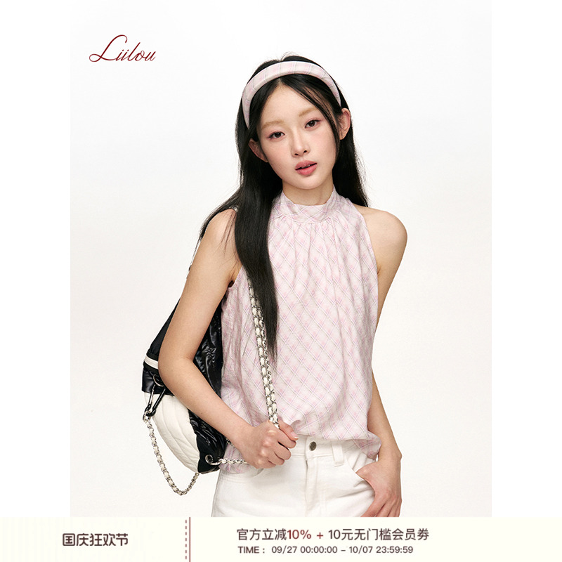 半高领蝴蝶结系带无袖背心