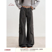 Liilou 裤 高智运动 纯棉高腰直筒分割工装 立体口袋 卢昱晓同款