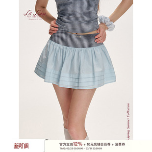100棉 海盐系 挺阔感格纹拼接腰头蓬蓬A字短半裙 26ss Liilou