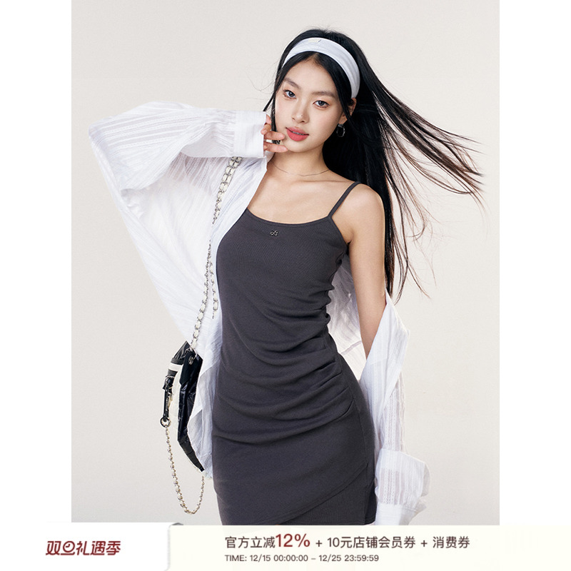 不规则下摆收腰包臀吊带连衣裙