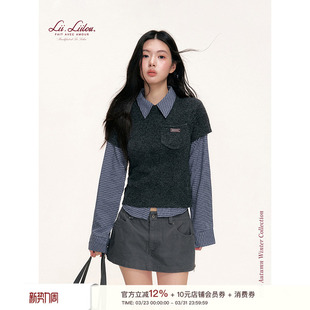 真两件 高智感 复古学院格纹衬衫 针织短袖 陈思佚同款 套装 Liilou