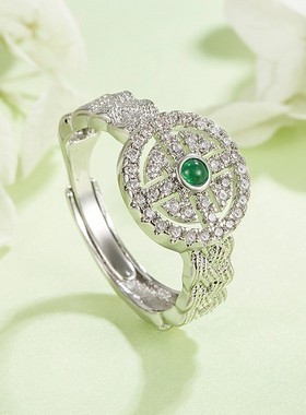 新款绿色蕾丝编织戒指女轻奢小众
