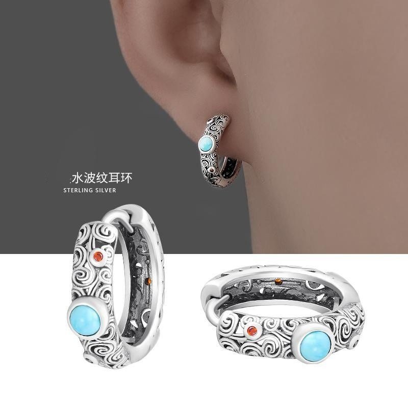 新款水波纹耳环复古高级感耳扣耳圈简约风痞帅潮流耳钉,饰品/流行首饰/时尚饰品新,耳钉,淘宝优惠券,粉丝福利购,淘宝优惠卷