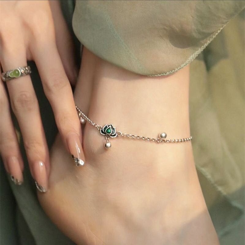 步步生莲蓝莲花脚链女ins小众铃