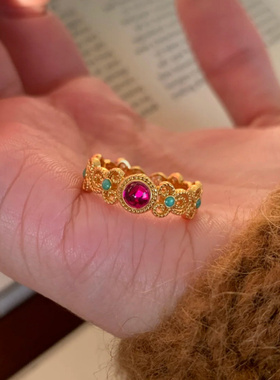 新款新中式宫廷风浮翠流丹戒指国