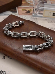 镀银水波纹不规则镀银手链男士粗款霸气简约欧美机车嘻哈手饰