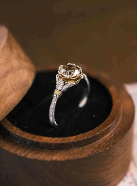 新款时尚百搭1克拉戒指女中古婚