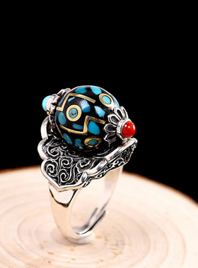 新款复古九眼戒指藏式男女夔牛大