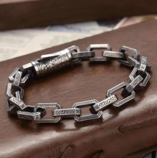 原创设计镀银手链男生时尚个性藤草纹复古做旧饰品潮人编织手环潮