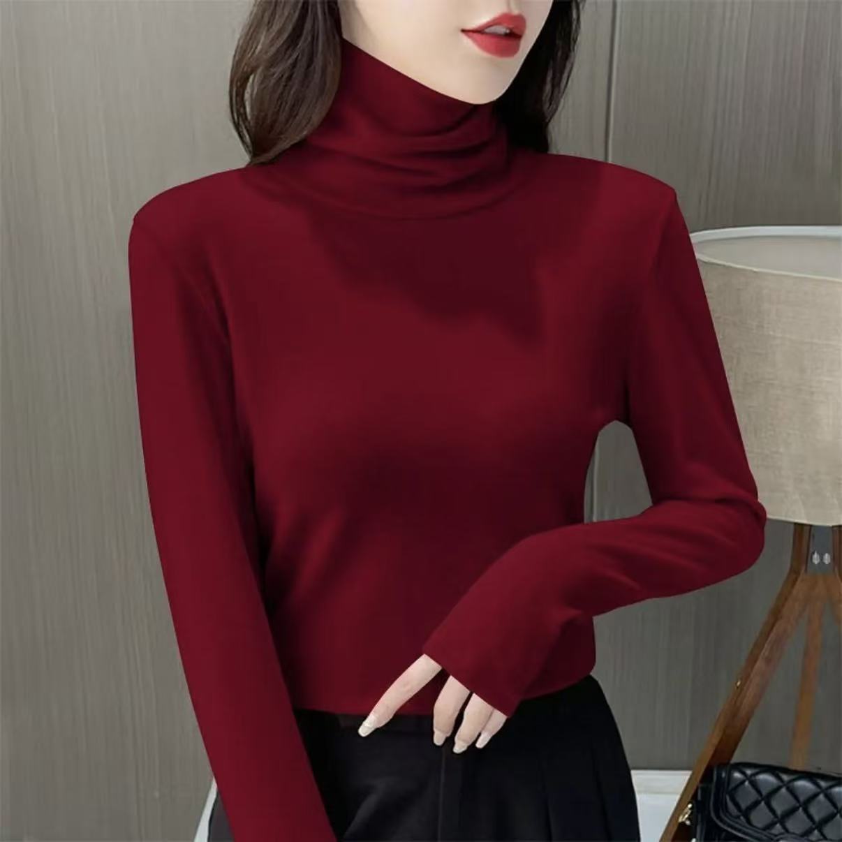 高级感德绒堆堆领打底衫女2025新款秋冬季高领内搭保暖上衣长袖