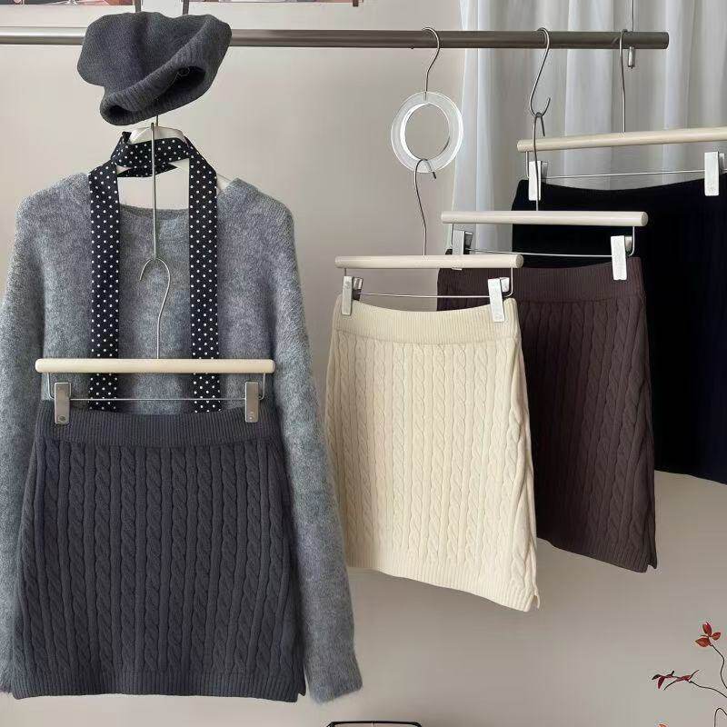 小个子短裙简约松紧腰纯色麻花复古针织半身裙A字包臂裙显瘦秋冬