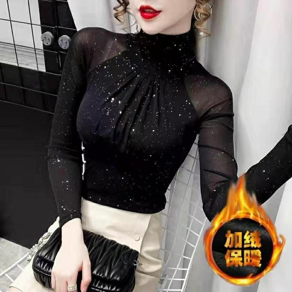 2025秋冬修身洋气网纱蕾丝衫