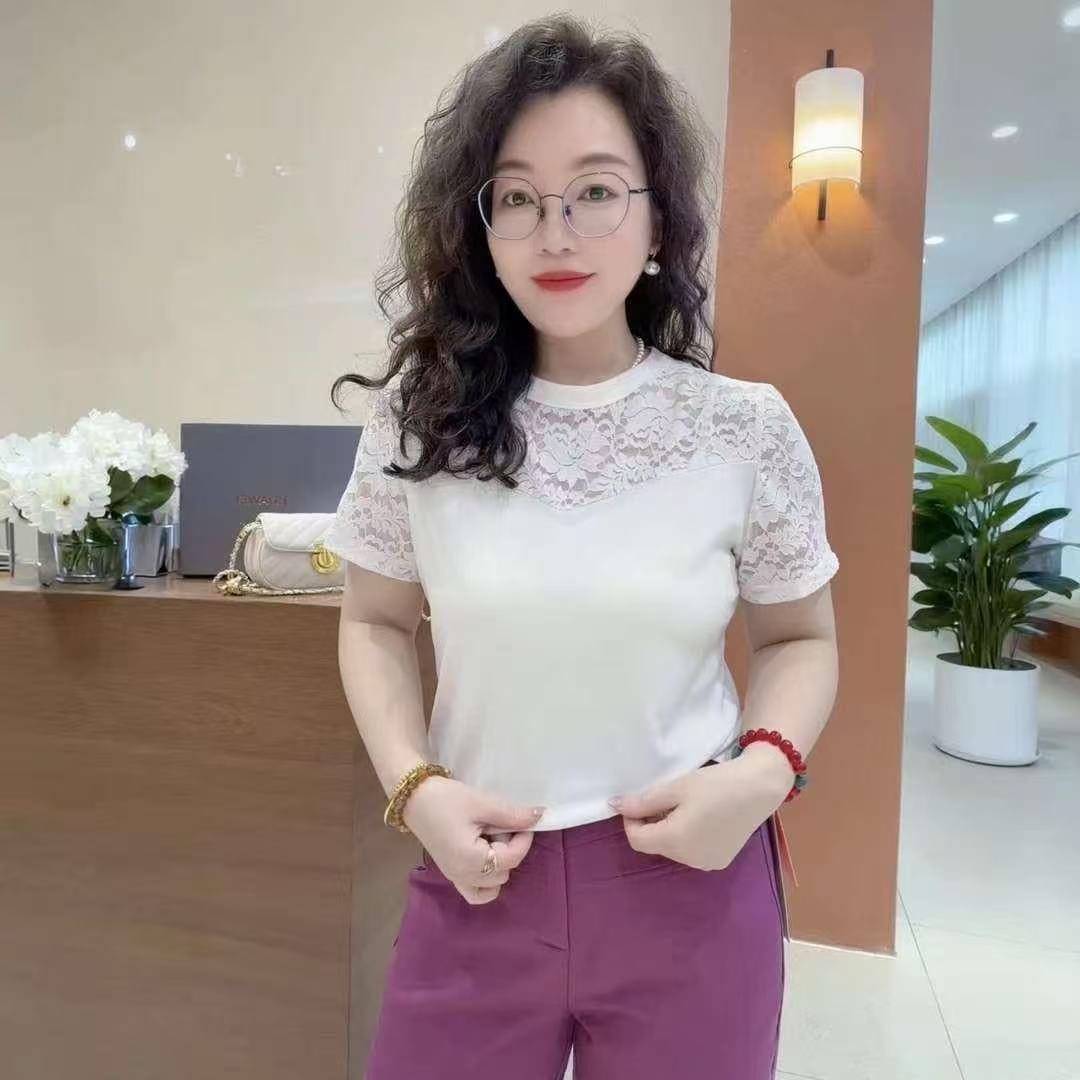 夏季蕾丝拼接显瘦短袖T恤女百搭
