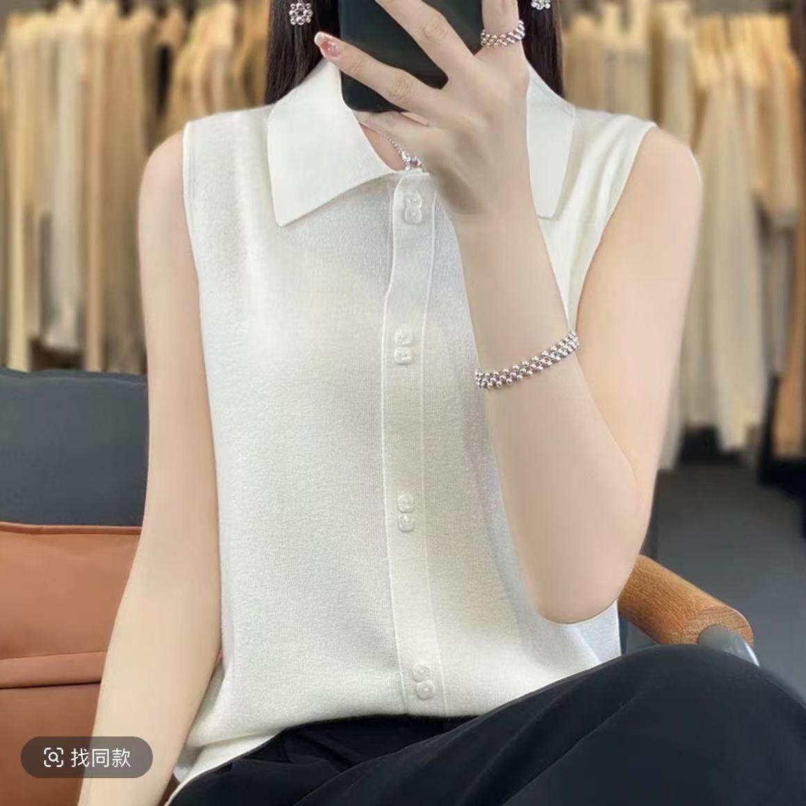 2025春秋新款叠穿百搭款设计感精仿羊毛马甲宽松POLO领无袖针织衫