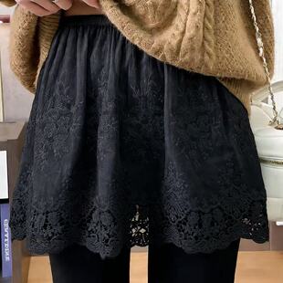 浪漫蕾丝风黑色A字半身裙女花边百搭遮屁股短裙叠穿防走光屁帘女