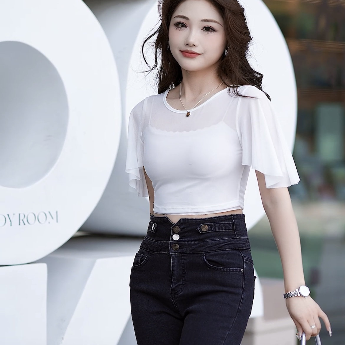 网纱打底半身t恤女半截上衣短款