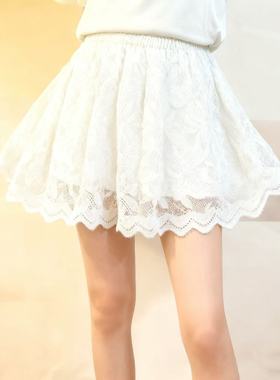 韩系高腰显瘦A字蕾丝半身裙女白色花边短裙轻奢高级感屁帘松紧腰