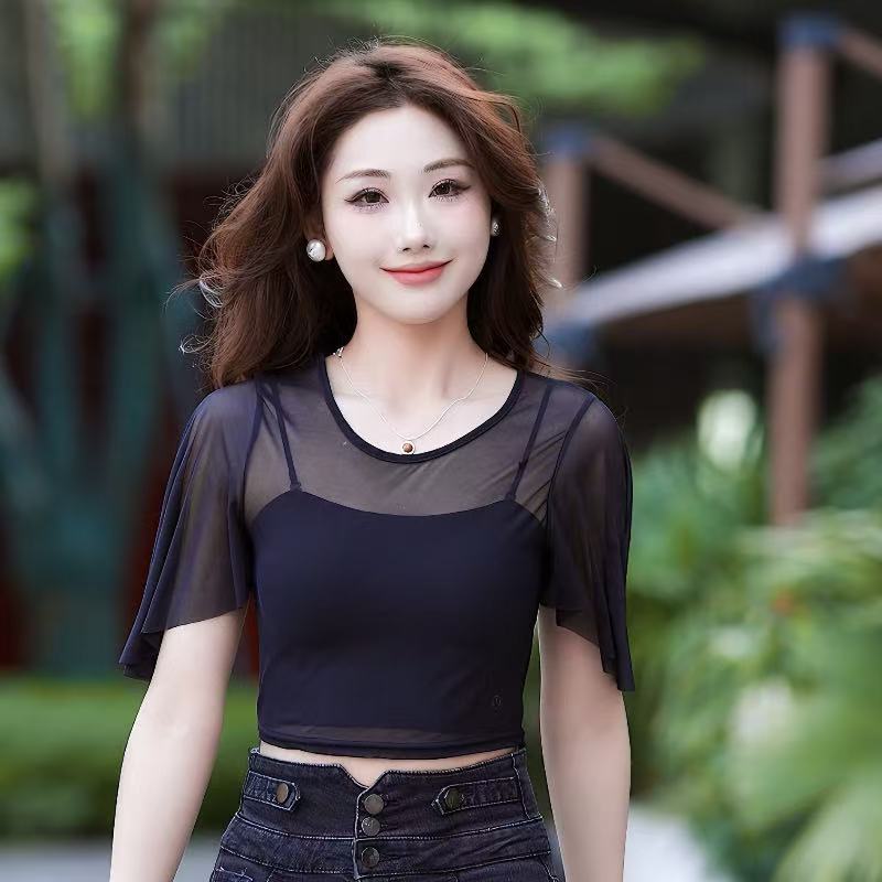 黑色显瘦披肩夏季配裙子防走光洋气小衫薄款蝙蝠袖叠穿洋气短上衣