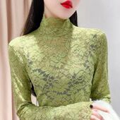 半高领性感上衣配小香风内搭蕾丝衫 秋冬蕾丝打底衫 长袖 修身 女新款