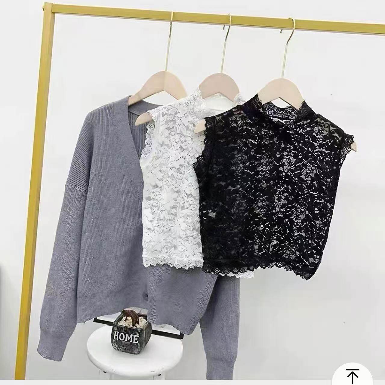秋冬季半高领假领子蕾丝法式花边领打底衫背心女内搭百搭无袖上衣