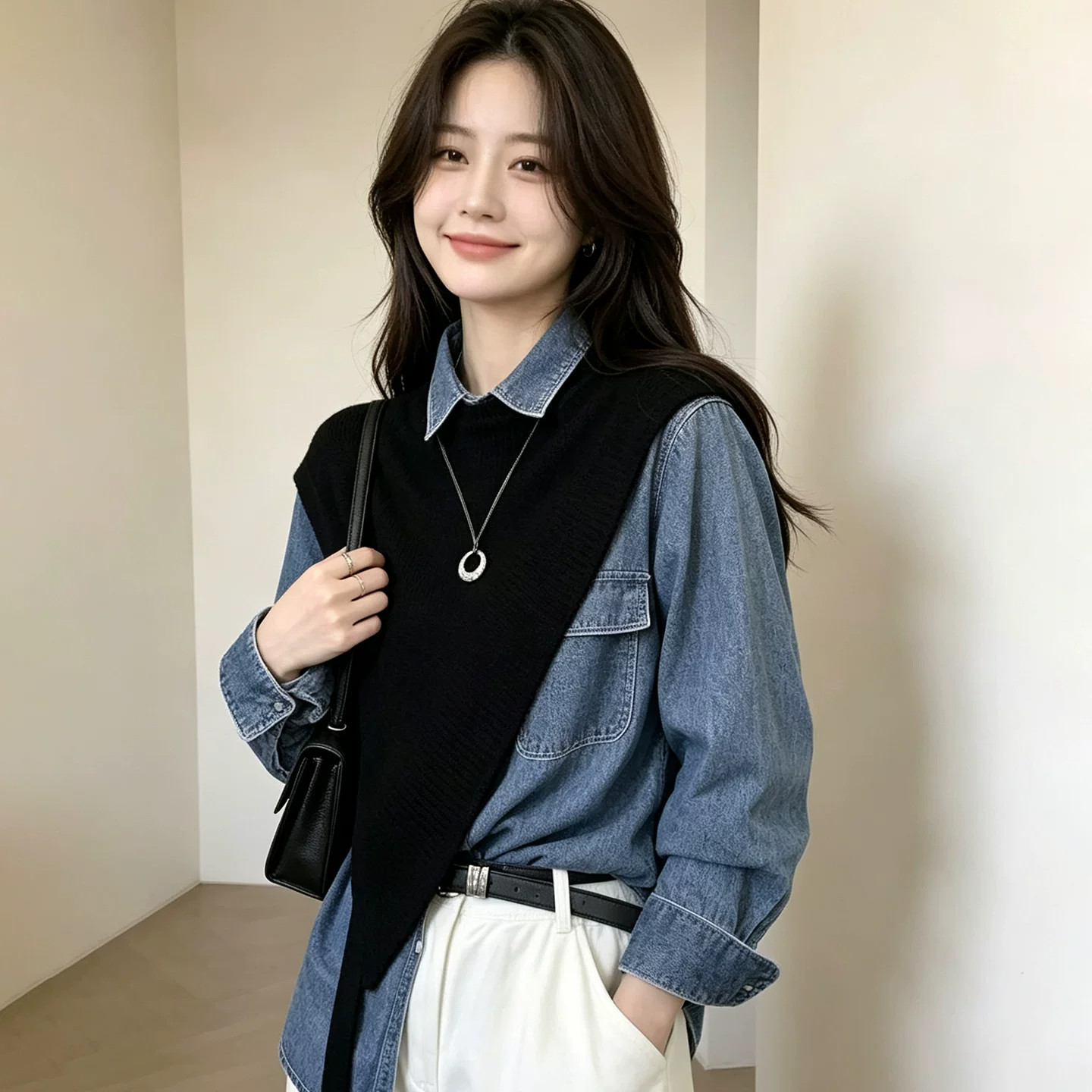 韩系不规则系带针织马甲披肩女