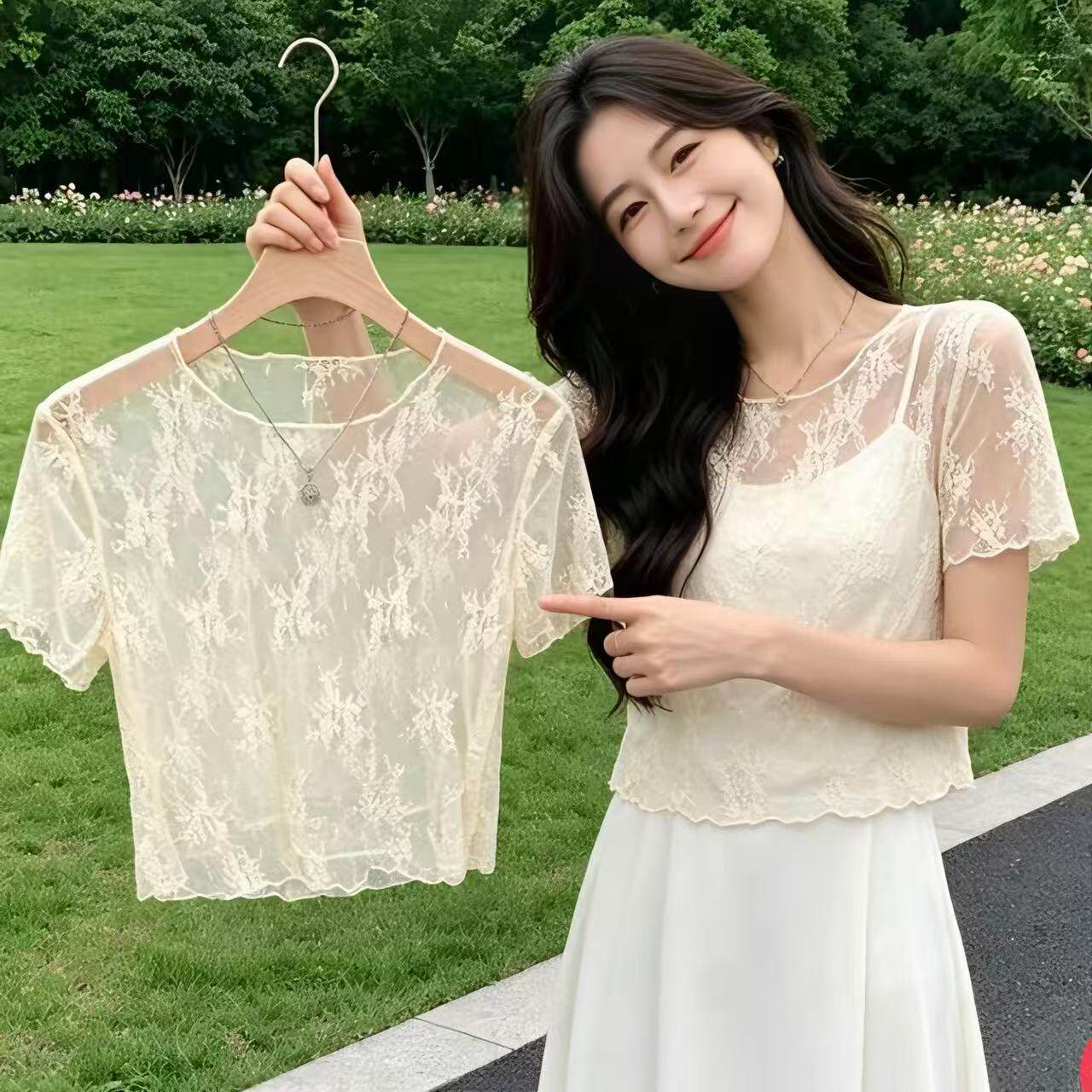夏季超薄冰丝蕾丝防晒罩衫女