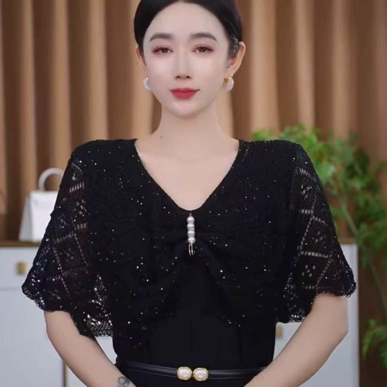 夏季薄款亮片套头罩衫外搭女空调房披肩显瘦遮肉气质款套头披肩衫