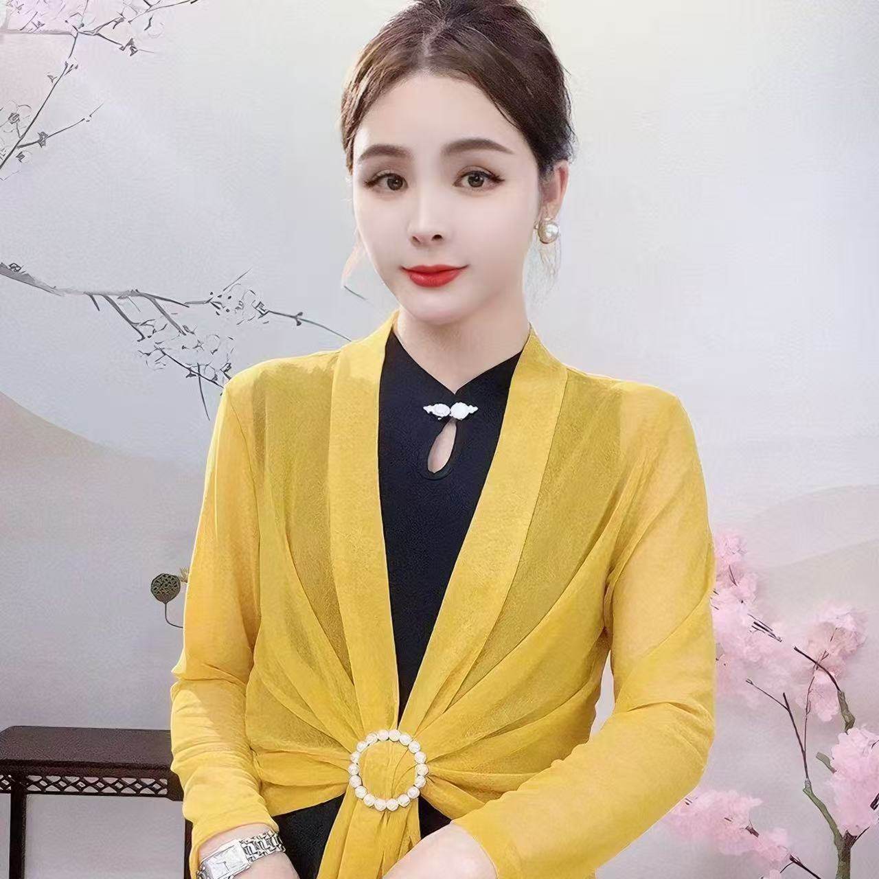 夏季新款高档洋气披肩配背心裙子女开衫大码网纱短外套防晒空调衫