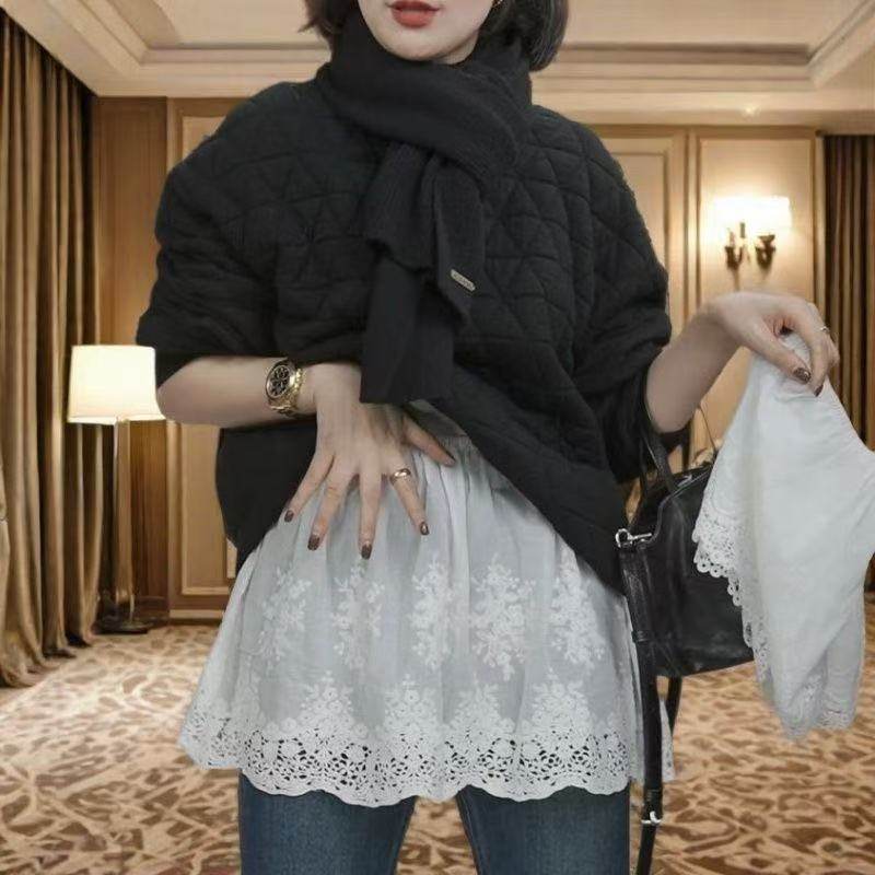 女士大码蕾丝花边屁帘A字半身裙女松紧腰优雅短裙春夏秋冬百搭裙