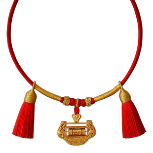 手工编织龙须金锁编绳宝宝婴儿童平安长命锁红绳龙年项圈生日礼物