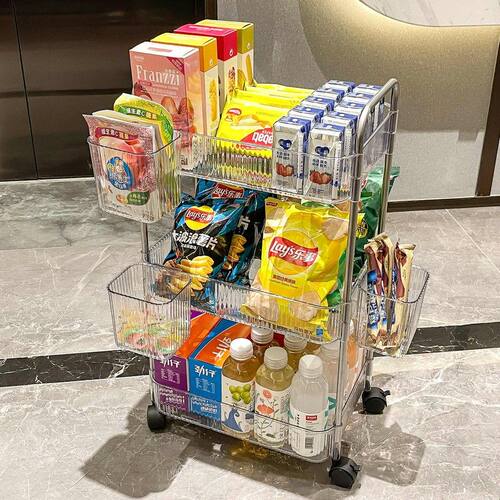 DOHU杜琥亚克力多层零食置物架 四层化妆品架带挂篮可移动厨房收