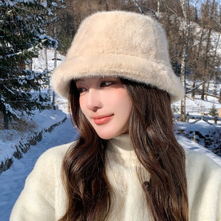 帽子女士秋冬季百搭加绒加厚渔夫帽高级感保暖可折叠东北盆帽