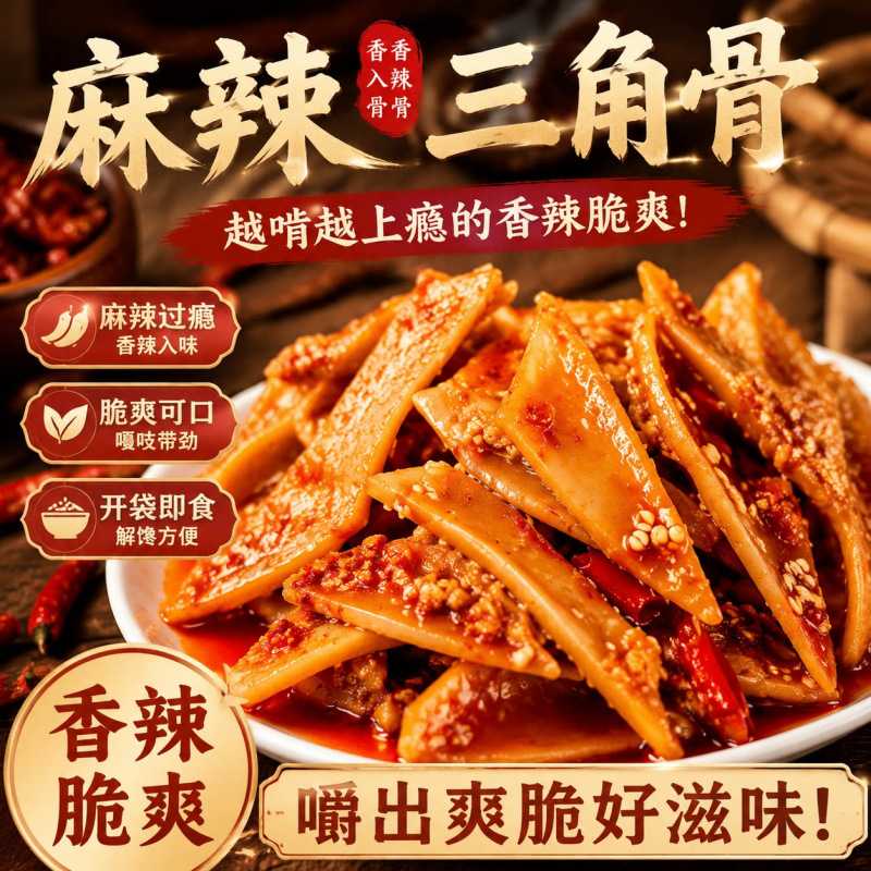 麻辣三角骨冷吃鸡脆骨解馋夜宵熟食下酒菜零食充饥休闲即食辣小吃