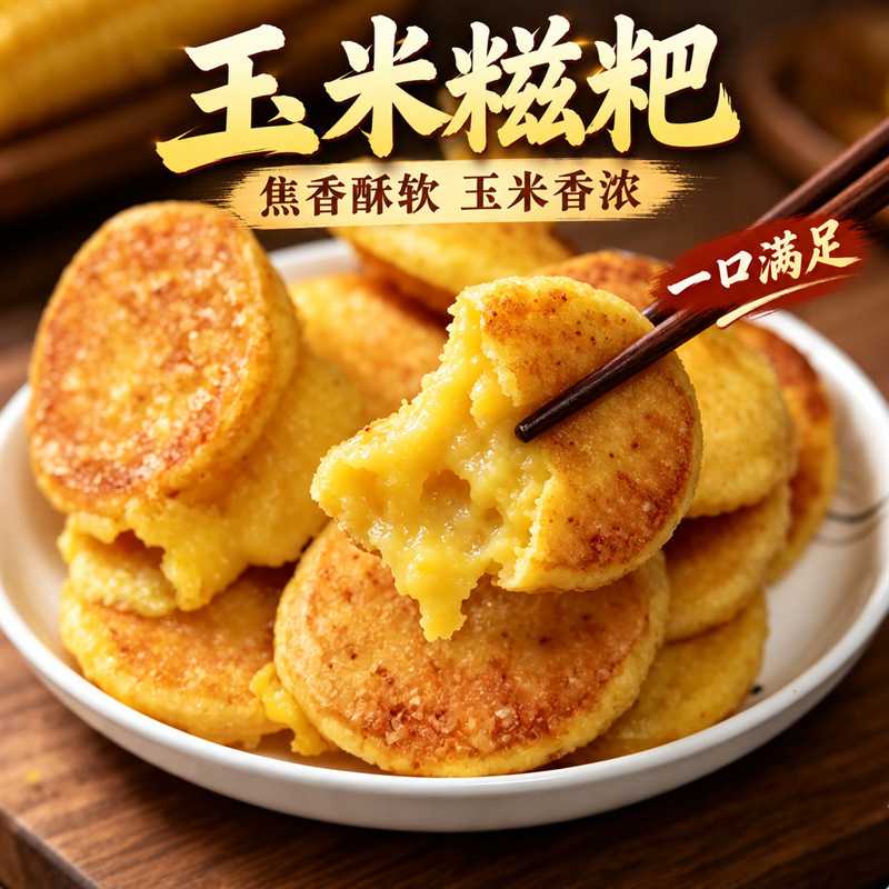 手工玉米糍粑低脂粗粮糯米粑粑农家玉米年糕早餐小吃独立真空包装