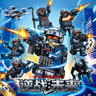 特种部队人仔积木单兵SWAT战警配武器包小颗粒益智拼装速