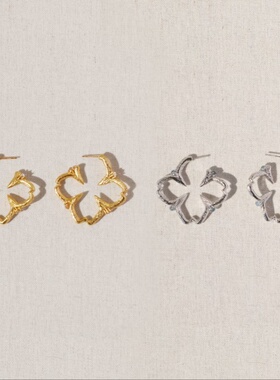 轮廓枝干镶嵌花卉耳圈 原创设计度假休闲耳环耳饰