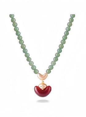 元宝珍珠项链吊坠红色饰品