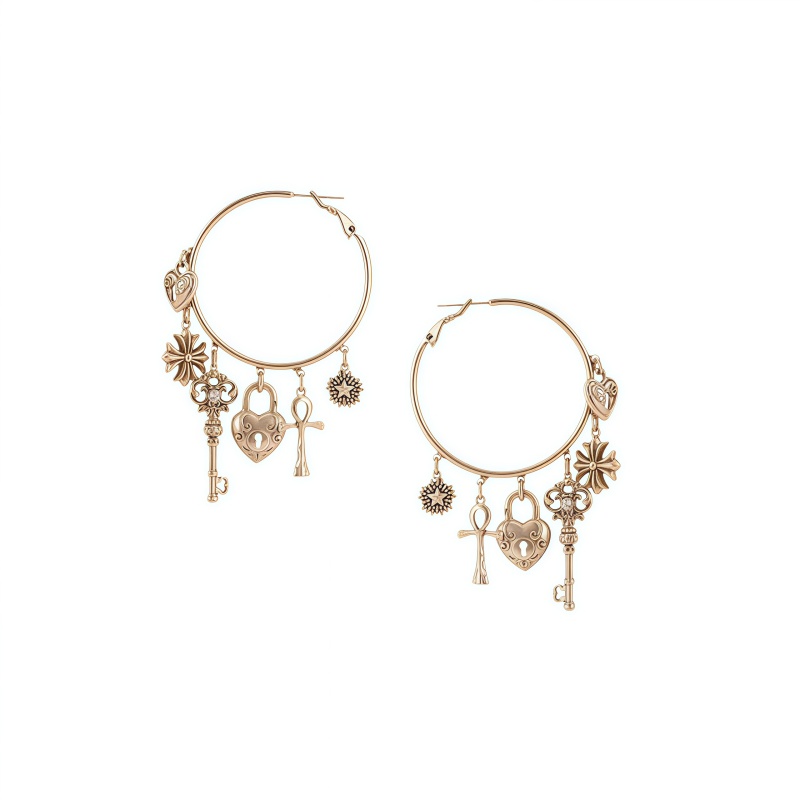 爱锁芯系列秋冬美式复古风钥匙爱心耳环显瘦大耳圈女