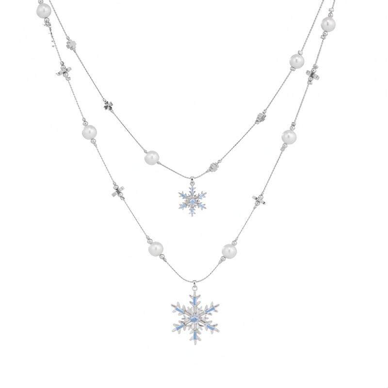 【新品】雪花与冬天绝配小众原创雪花双层破碎珍珠项链