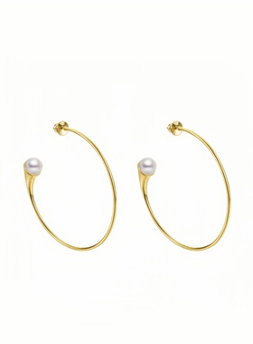 银色金色镶贝珠仿白色珍珠hoop大耳圈夸张设计耳环女