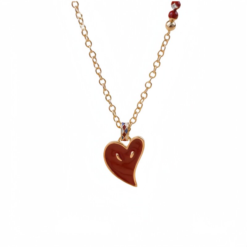 珐琅彩恋爱爱心项链手绘珐琅