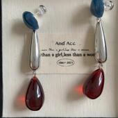 蓝红色长款 水滴气质耳环设计感小众ins风高级显白耳饰女