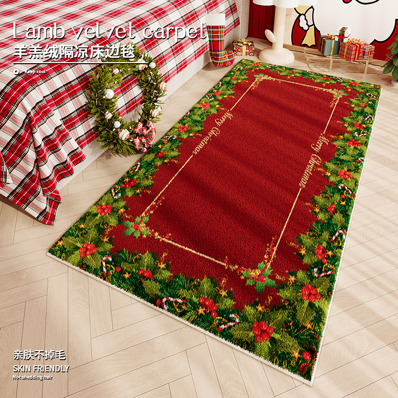 圣诞主题仿羊绒床边毯毛绒卡通