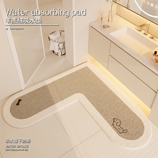 日式简约仿羊绒浴室门口吸水地垫L型厕所洗澡吸水防滑速干踩脚垫